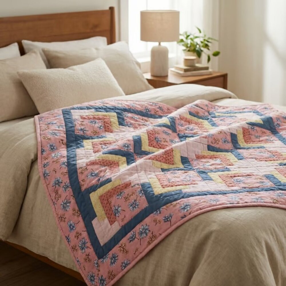 Blue Daisies on Pink Girl's Quilt